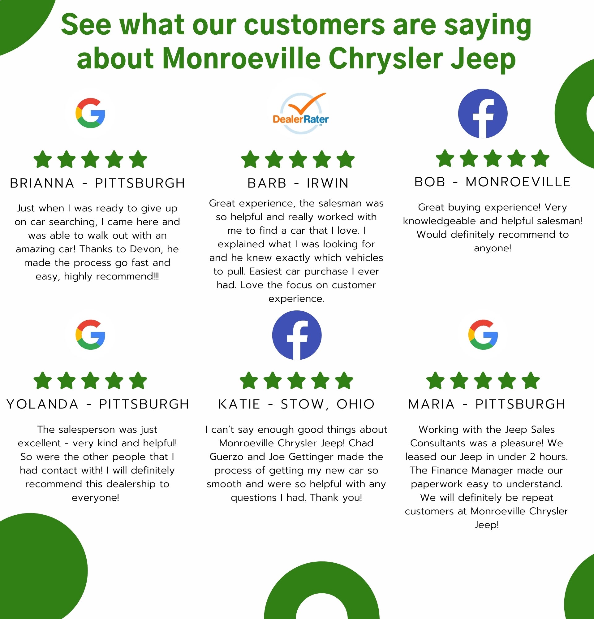 Testimonials about Monroeville Chrysler Jeep